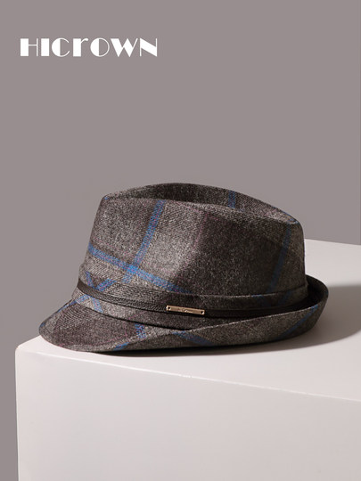 British style patterned wool top hat men's autumn and winter retro curly hat large head circumference gentleman jazz hat travel