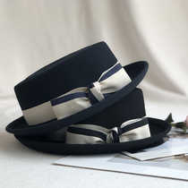 Hat new womens autumn and winter flat top small edge wool felt hat hat hat British fashion wild street shot Japanese and Korean version