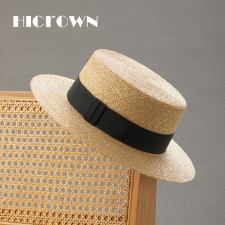 Summer High-End Fine Straw Flat-Top Hat for Men and Women, Sun Protection Wide-Brimmed Hat, Blogger Style, Makes Face Look Smaller, Vacation