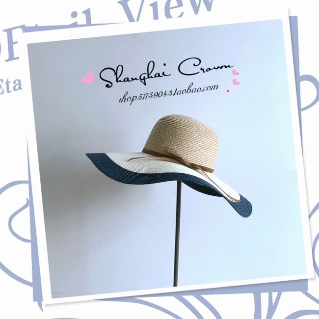 Midsummer Night's new 13CM color-blocking large eaves bow sunshade casual travel anti-UV holiday straw hat tide