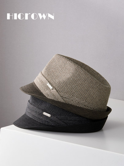 Autumn and winter new style houndstooth wool jazz hat for men casual fashion British style retro gentleman big head circumference