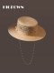 French-Style Hand-Woven Hollow-Out Raffia Straw Hat for Women, Summer Pearl Chain Vacation Sun Hat, Flat-Top Hat, Travel Accessory