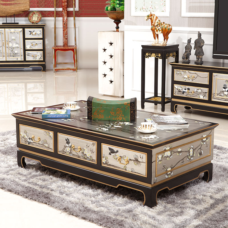 1 4 m villa large storage solid wood modern new Chinese living room rectangular tea cabinet set combination
