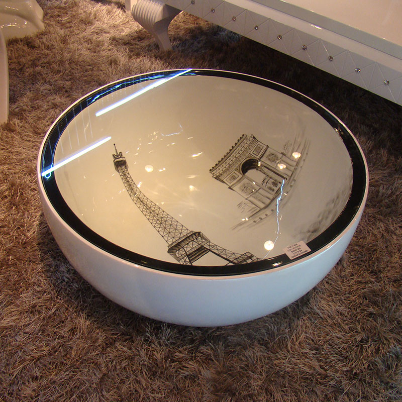 Postmodern minimalist light luxury round coffee table Chinese creative small apartment living room big bowl glass bay window tea table