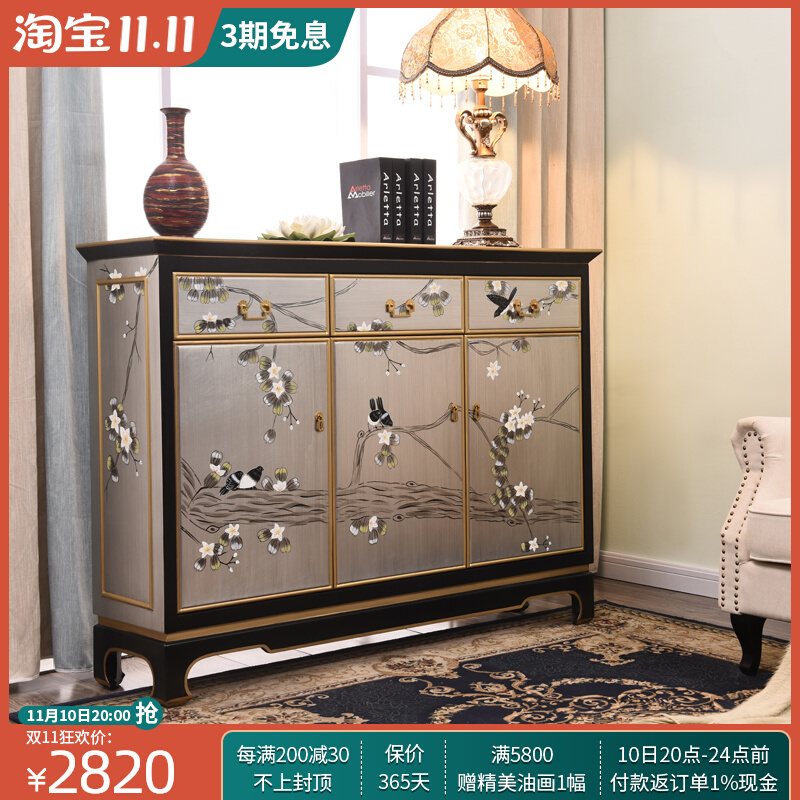 Modern Chinese-style three buckets and three doors with drawers large-capacity storage storage shoe cabinet ultra-thin entry door porch hall cabinet