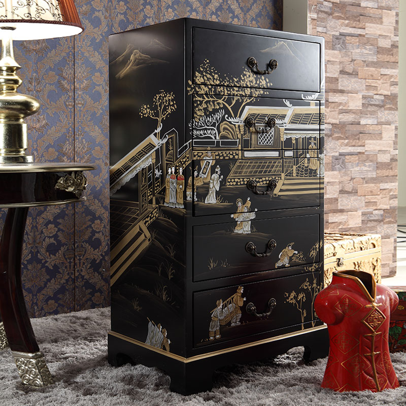 Modern simple Chinese new Chinese style retro black painted chest of drawers real estate model room villa decoration display storage cabinet