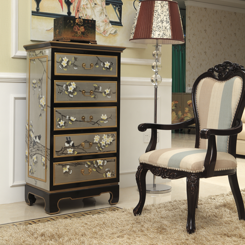 Modern new Chinese classical chest of drawers bedroom multi-bucket storage storage drawer cabinet solid wood sofa corner cabinet high cabinet