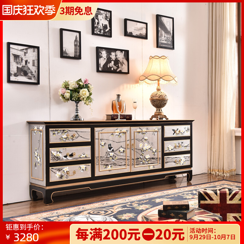 Modern new Chinese-style hand-painted flowers and birds living room TV floor cabinet TV cabinet porch cabinet table decoration cabinet dining side overall cabinet