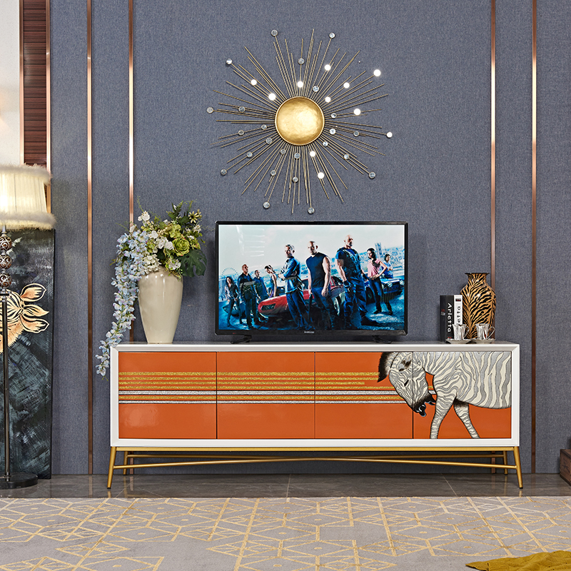 Modern minimalist light luxury living room paint storage painted TV floor cabinet orange orange coffee table matching combination