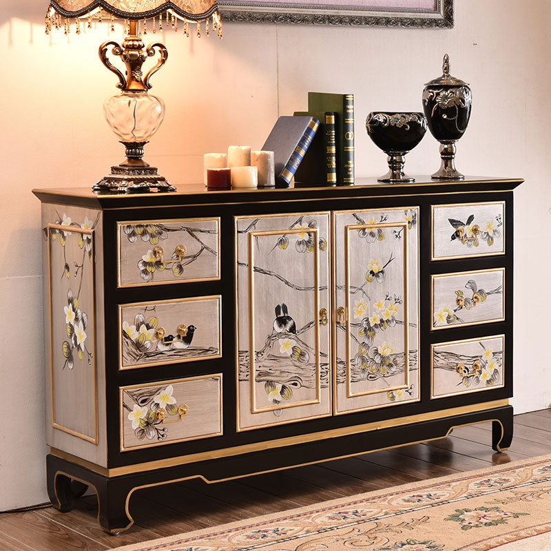New Chinese-style solid wood sideboard tea cabinet European-style living room entry porch cabinet entry door decoration storage hall cabinet