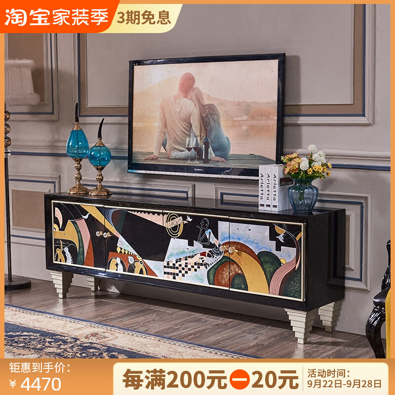 2022 black painted light luxury postmodern fashion personality original living room TV cabinet floor cabinet coffee table combination set