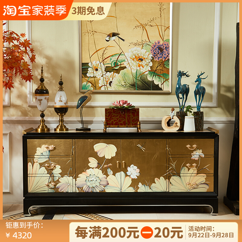 New Chinese American style two meters large sofa back cabinet solid wood porch dining side partition cabinet living room decoration tea table side cabinet