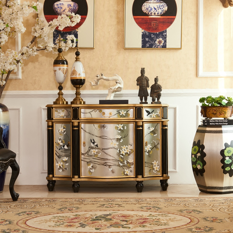 New Chinese-style solid wood semi-circle living room dining cabinet storage cabinet tea cabinet neo-classical living room cabinet aisle entrance counter