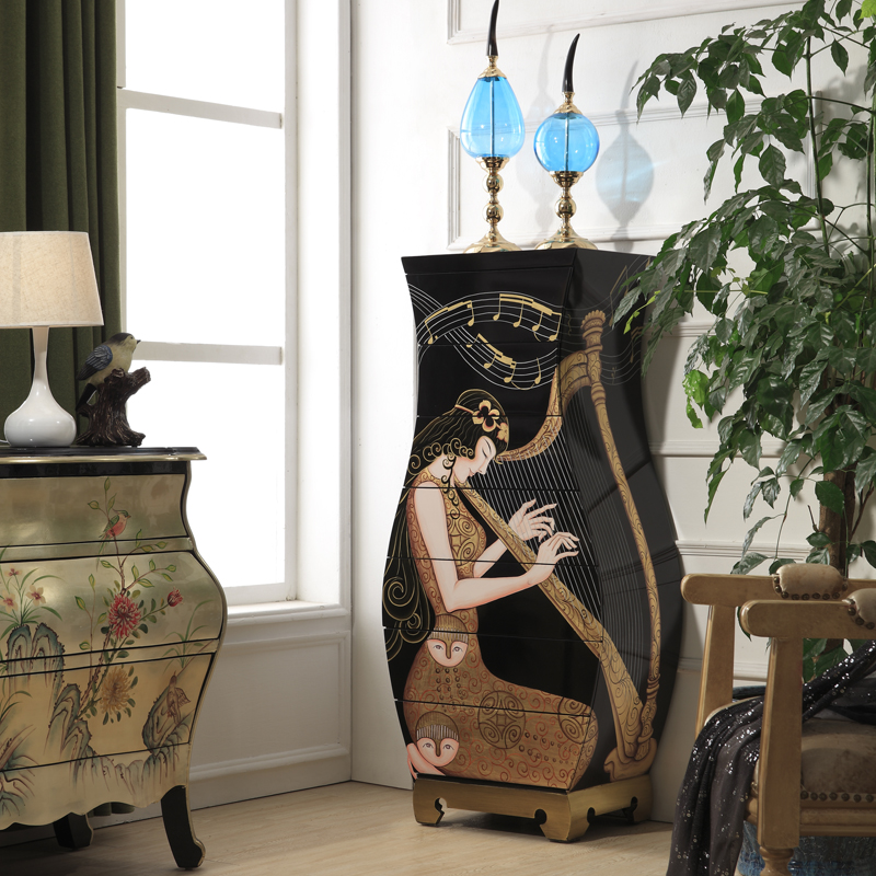 Black modern minimalist Italian light luxury bedroom solid wood storage multi-bucket locker TV side small decorative high cabinet