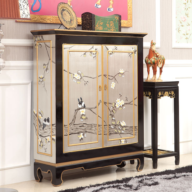 New Chinese ultra-thin new double open door shoe frame cabinet into door decoration cabinet decoration cabinet 2 door reception locker cabinet