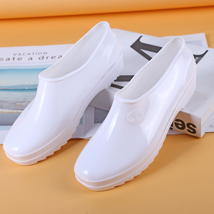 Young men and women white rain shoes low-gang food sanitary boots in the rain boots high-tube food plant water shoes plus velvet