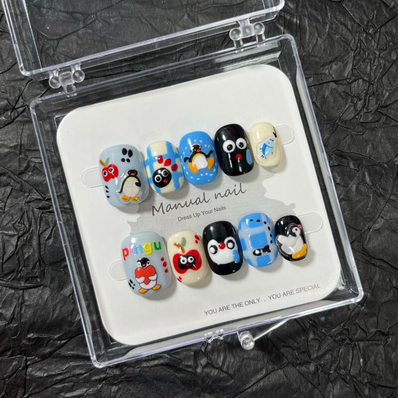 Cute Cartoon Penguin Animal Short Style Brightening Daily Simple Style Creative Graffiti Detachable Wearable Nail Tips