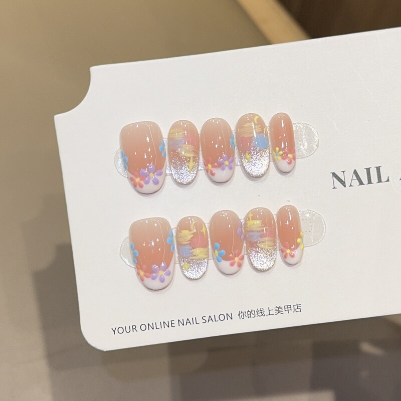 Hand-Painted Small Flowers Monet Garden Nude Color Gradient Cat Eye Stars Moon White French Fresh Style Nail Art Stickers