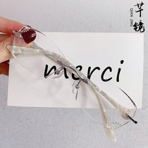 Ultra-light diamond cut edge glasses for women white frame pure titanium frameless glasses with myopia progressive color elegant diamond set