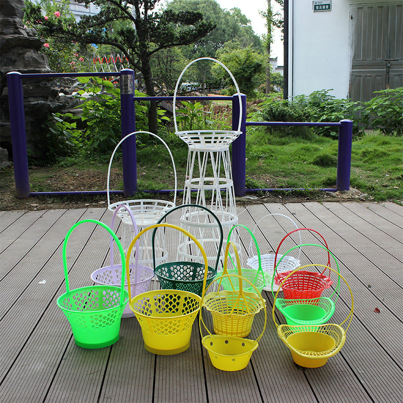 Qingming flower small flower basket wedding flower arrangement basket plastic blue hand-held flower basket fake flower tomb-sweeping flower basket cheap big basket