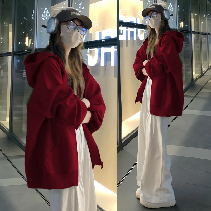 Ankora Red Hooded Sweatshirt Jacket for Women, Early Autumn 2026 New Popular American-Style Zip-Up Cardigan Top Ankora Red Hooded Sweatshirt Jacket for Women, Early Autumn 2026 New Popular American-Style Zip-Up Cardigan Top