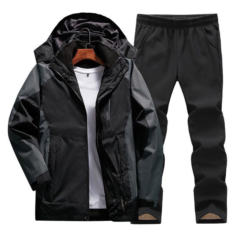 Outdoor jacket suit men and women three-in-one removable tide brand jacket Korean autumn and winter plus velvet thick pants