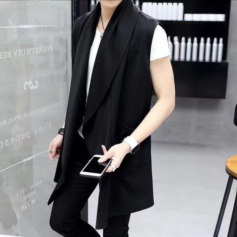 Summer Trench Coat for Men, Mid-Length, Stylish, Slim-Fit, Sleeveless Vest Trench Coat, Casual Thin Korean Style Cape for Men