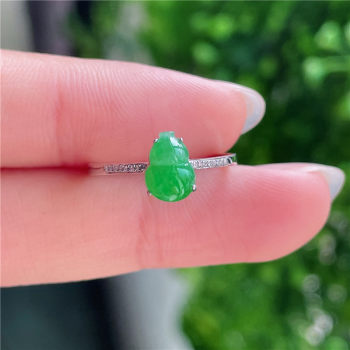 New product in september hongyu jadeite 18k gold inlaid ice waxy full color full green fortune gourd ring a880919