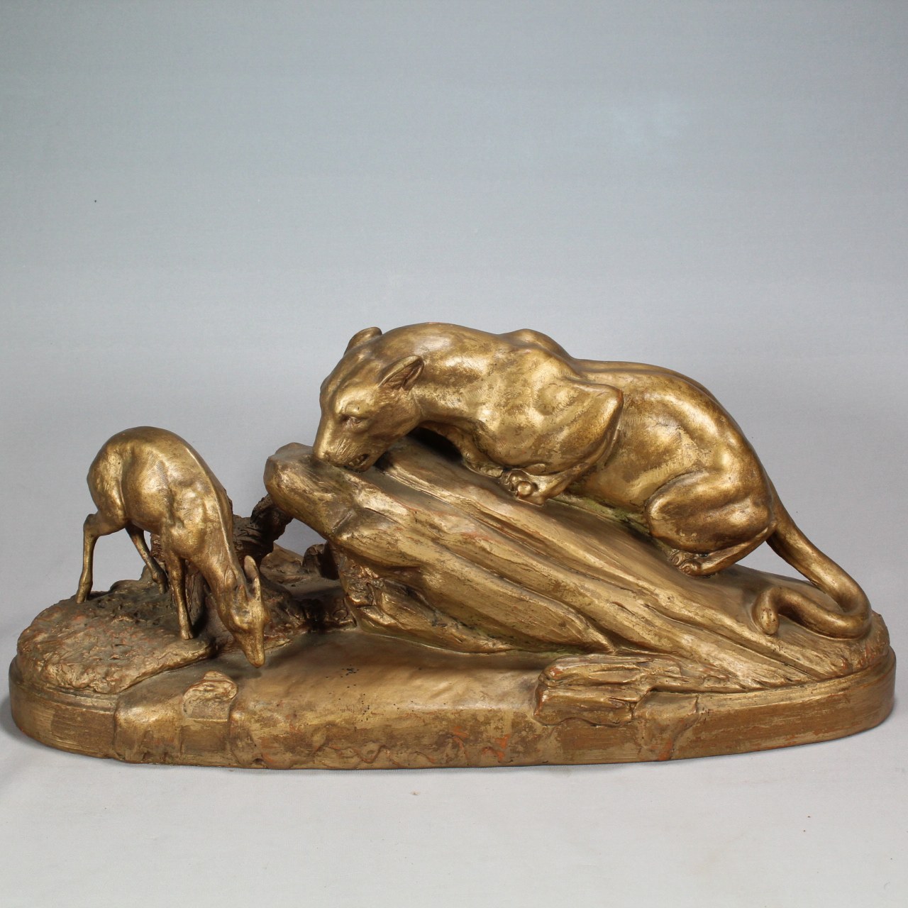 Lion's Castle Western Antique French Red Pottery Brushed Gold Sculpture Around 1900 Antique Sculpture