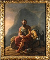 The German antique painting of Fort Lion Europes antique painting wearing armor warriors and his dog