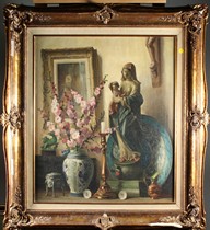 Emil Joseph Devos Still-Lion Oil Painting of European Antique Oil by Belgian Paint