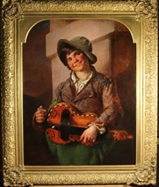 Royal Lion Fort European Antique Oil painting of 19th century character portrait signed William Huntley date