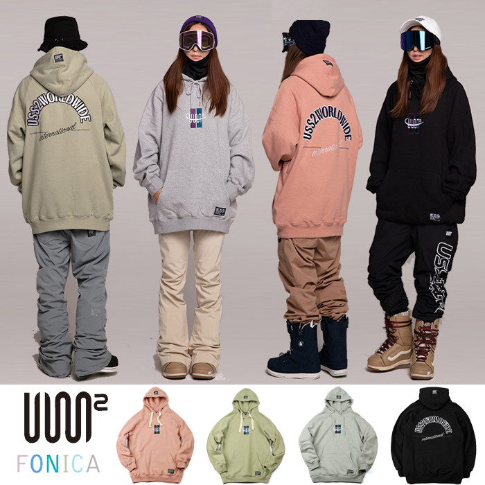 USS2 Korean ski sweater thickened velvet warm men's and women's double veneer pullover hoodie powder gray black pants