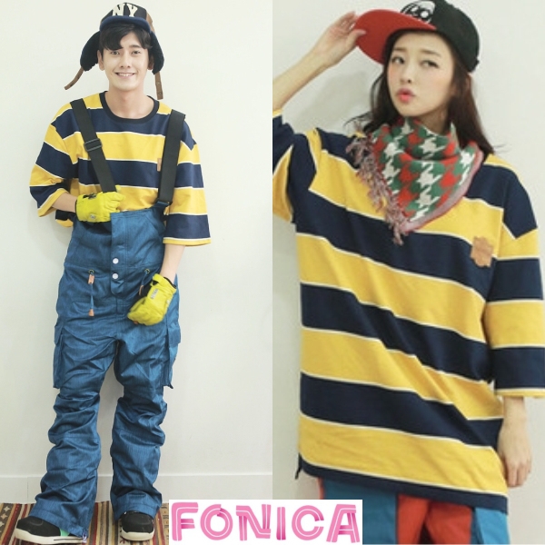 NAPPING's new Korean ski sweater pullover round neck pink blue strip couple ski suit pants