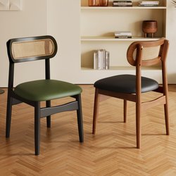 Dining Chair, Home Solid Wood Dining Table and Chair, Backrest Dining Chair, Vintage Leisure Home Hotel Rattan Chair, Restaurant Stool