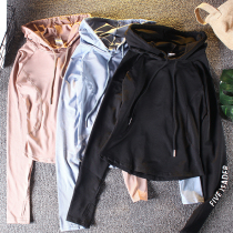 Short hooded fitness clothes womens long-sleeved sexy umbilical tight skinny quick-drying sports top running yoga jacket