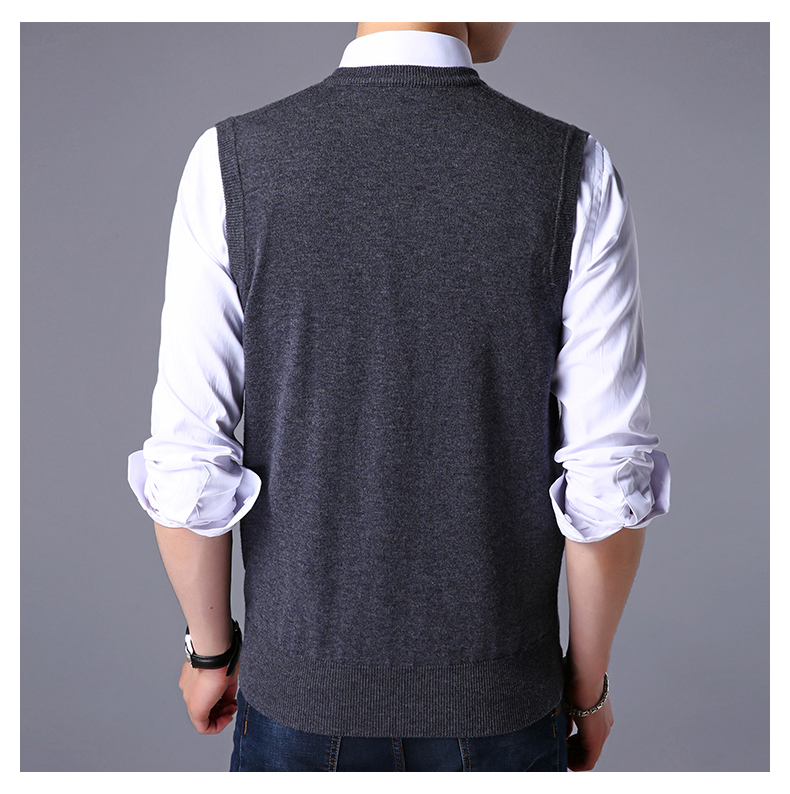 Mùa thu và mùa đông áo len tinh khiết nam áo len cổ chữ V vest gà trái tim cổ áo không tay áo len áo len áo cardigan nam