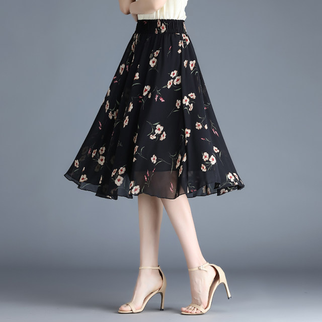 Middle-aged chiffon floral skirt new in summer