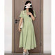 2022 new summer dress high-end polo collar green dress temperament women's tea break French design niche