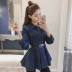 Mùa xuân và mùa thu Mới Hàn Quốc Đèn lồng tay áo xù eo ngắn Áo khoác denim ngắn Phụ nữ tay áo crop top - Áo khoác ngắn