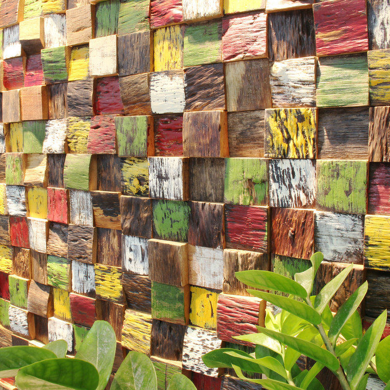 Old boat wooden mosaic solid wood TV background wall paste color art living room restaurant wall decoration retro material