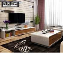 Tea table TV cabinet combination set living room furniture log color tea table TV cabinet
