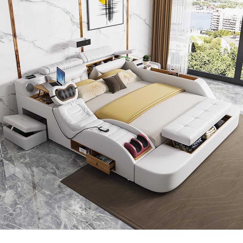 Tatami Bed Massage Leather Bed Modern Minimalist Master Bedroom Double Bed 1.8m Multifunctional Wedding Bed Storage Soft Bed