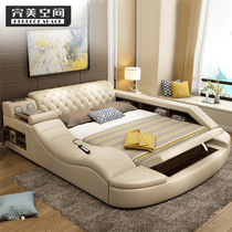 European tatami modern simple master bedroom 18 m intelligent double bed multifunctional storage massage wedding leather bed