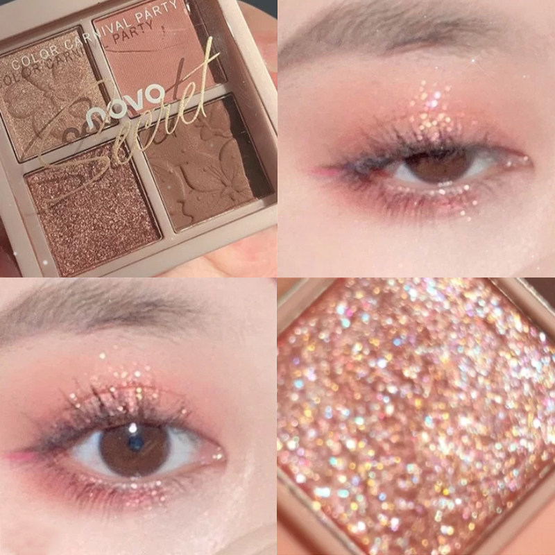 novo four-color eye shadow matt earth color ins superfire sparkling pink sheet waterproof Affordable Official Flagship