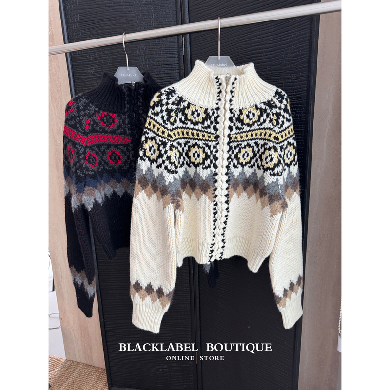 26 Early Autumn New Collection Fair Isle Jacquard Zipper Jacket Knitted Cardigan Top Tina Open Yy