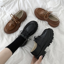 Winter round head small leather shoes women spring and autumn 2021 New British Big Head shoes Japanese jk retro French Mary Jane shoes