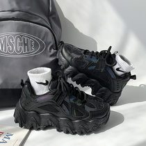 Black dad shoes female ins tide 2021 new spring and autumn thin Joker Super Fire Sports small black shoes