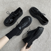 Thick soled small leather shoes female English style 2021 New Spring Autumn patent leather vintage winter increased round head Japanese jk shoes