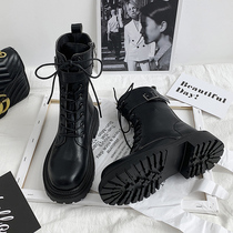 British thick-soled mid-barrel Martin boots female winter 2021 new spring and autumn small man fried street short boots increased inside